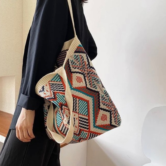 Bags Lady Knitting Gypsy Bohemian Aztec Geometric Design Knit Crochet
